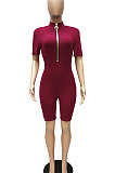 Fashion Euramerican Women Pure Color Zipper Romper Shorts WMZ2627