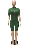 Fashion Euramerican Women Pure Color Zipper Romper Shorts WMZ2627