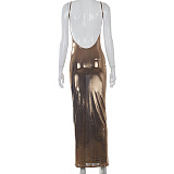 New Solid Color Backless Mesh Perspective Women Slim Dress FWB20859