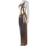 New Solid Color Backless Mesh Perspective Women Slim Dress FWB20859