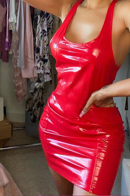 Sexy Tight Package Buttocks Leather Mini Dress ABL6650