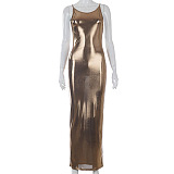 New Solid Color Backless Mesh Perspective Women Slim Dress FWB20859