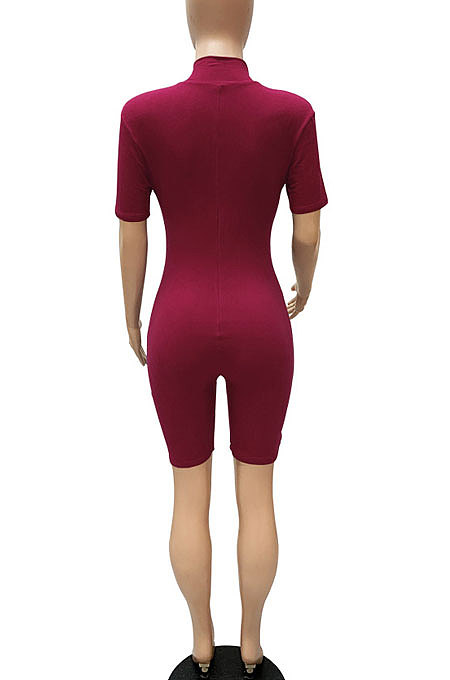 Fashion Euramerican Women Pure Color Zipper Romper Shorts WMZ2627
