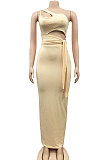 Irregular Bind Inclined Shoulder Sexy SleevelessTop Skirts Bowknot Two-Pieces XZ5068