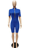 Fashion Euramerican Women Pure Color Zipper Romper Shorts WMZ2627