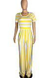 Stripe Round Neck Short Sleeve Wide Leg Jumpsuits TL6395