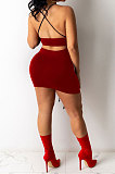 Slip V Neck Bind Sexy Skirts Sets Q786
