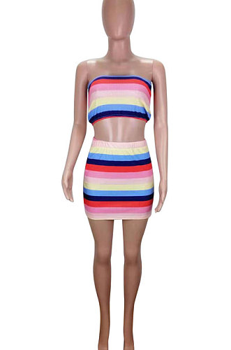 Women Sleeveless Printing Rainbow Shorts Sets AB6604