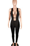 At Home Sexy Collect Waist Pure Color Bodycon Jumpsuits C3047