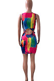 Sexy Women Tie Dye Bind Mini Dress NK224