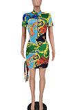 Trendy Printing Totem Personality Side Bind Mini Dress PU6057