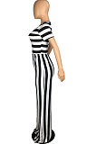 Stripe Round Neck Short Sleeve Wide Leg Jumpsuits TL6395