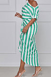 Off Shoulder Stripe Irregular Midi Dress TL6555