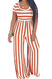 Stripe Round Neck Short Sleeve Wide Leg Jumpsuits TL6395
