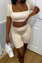 Sexy Club Suits Pure Color Smear Chest Ruffle Sport Casual Shorts Sest HT6058