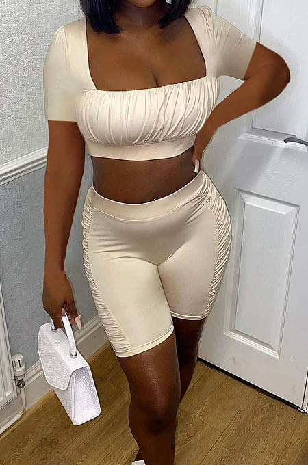 Sexy Club Suits Pure Color Smear Chest Ruffle Sport Casual Shorts Sest HT6058