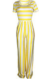 Stripe Round Neck Short Sleeve Wide Leg Jumpsuits TL6395