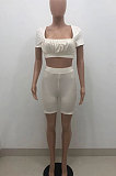 Sexy Club Suits Pure Color Smear Chest Ruffle Sport Casual Shorts Sest HT6058