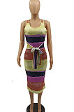 Fashion Contrast Color Round Neck Sleeveless Sexy Mini Dress H1623