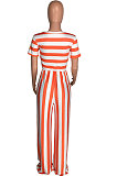 Stripe Round Neck Short Sleeve Wide Leg Jumpsuits TL6395