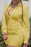 Euramerican Trendy Low Cut V Neck Pure Color Loose Shirt Mini Dress C1021
