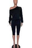 Euramerican Women Pure Color Inclined Shoulder Fashion Casual Two-Pieces AB6610