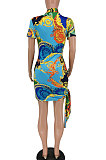 Trendy Printing Totem Personality Side Bind Mini Dress PU6057