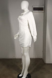Euramerican Trendy Low Cut V Neck Pure Color Loose Shirt Mini Dress C1021