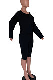 Euramerican Women Pure Color Inclined Shoulder Fashion Casual Two-Pieces AB6610