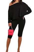 Euramerican Women Pure Color Inclined Shoulder Fashion Casual Two-Pieces AB6610