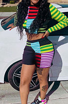 Dew Waist Digital Printing Long Sleeve Fashion Casual Two-Pieces AB6613