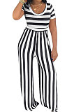 Stripe Round Neck Short Sleeve Wide Leg Jumpsuits TL6395