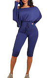 Euramerican Women Pure Color Inclined Shoulder Fashion Casual Two-Pieces AB6610