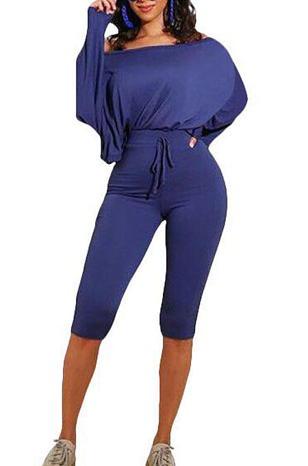 Euramerican Women Pure Color Inclined Shoulder Fashion Casual Two-Pieces AB6610