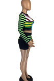 Dew Waist Digital Printing Long Sleeve Fashion Casual Two-Pieces AB6613