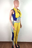 Spliced Contrast Color Sexy Cultivate One's Morality Short Sleeve Zipper Pants Sets LA3259