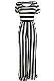 Stripe Round Neck Short Sleeve Wide Leg Jumpsuits TL6395