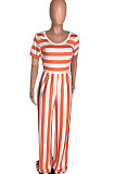 Stripe Round Neck Short Sleeve Wide Leg Jumpsuits TL6395