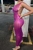 New Solid Color Backless Mesh Perspective Women Slim Dress FWB20859