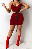 Slip V Neck Bind Sexy Skirts Sets Q786