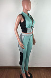 Spliced Contrast Color Sexy Cultivate One's Morality Short Sleeve Zipper Pants Sets LA3259