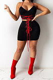 Slip V Neck Bind Sexy Skirts Sets Q786