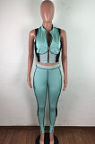 Spliced Contrast Color Sexy Cultivate One's Morality Short Sleeve Zipper Pants Sets LA3259