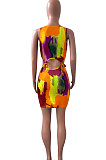 Sexy Women Tie Dye Bind Mini Dress NK224