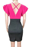 Red Black Spliced Falbala V Neck Mini Dress AB6603