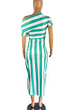 Off Shoulder Stripe Irregular Midi Dress TL6555