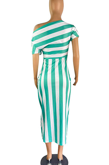 Off Shoulder Stripe Irregular Midi Dress TL6555