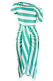 Off Shoulder Stripe Irregular Midi Dress TL6555