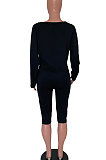 Euramerican Women Pure Color Inclined Shoulder Fashion Casual Two-Pieces AB6610