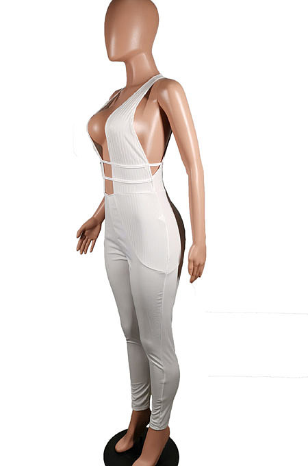At Home Sexy Collect Waist Pure Color Bodycon Jumpsuits C3047